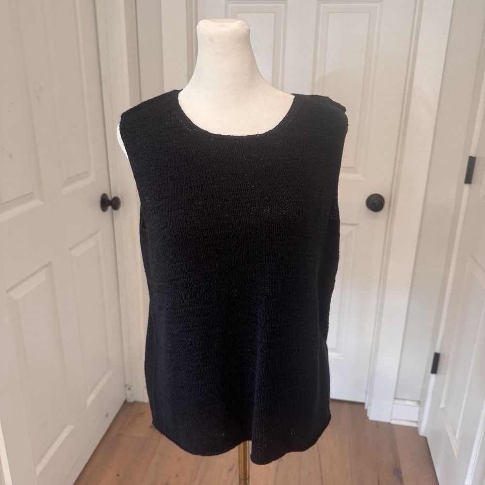 Vtg Josephine Chaus Womens 2 Pc Summery Sweater Set Tank Top Cardigan Black Sz M - Picture 2 of 11